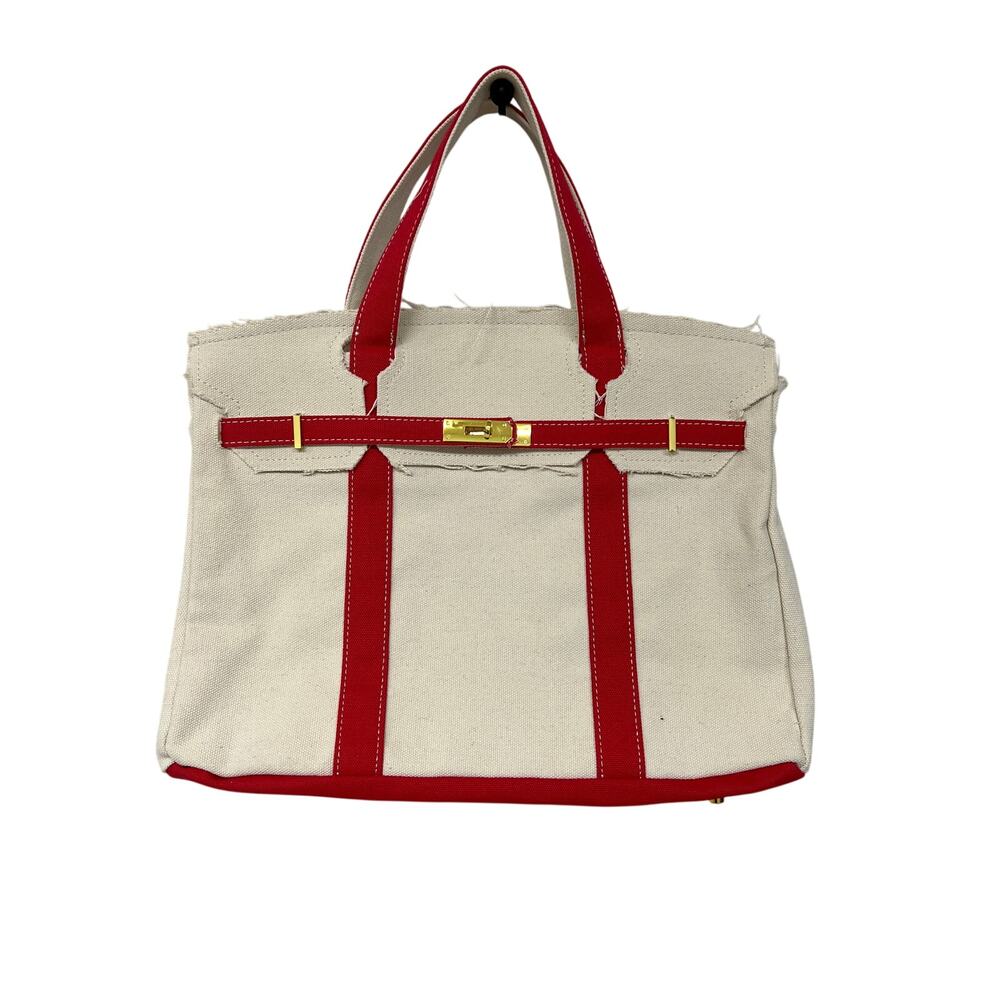 Red and White Canvas Tote Bag